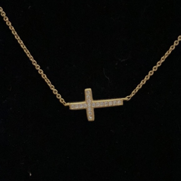 Nordstrom Goldtone CZ Horizontal Cross Necklace - Picture 2 of 6